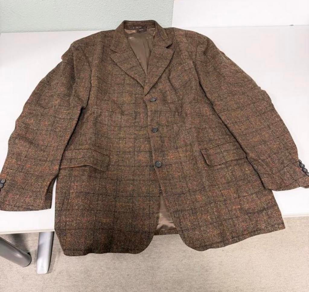 Vintage Harris Tweed Heren Colbert Wol wollen bruin Maat XL, Ophalen of Verzenden, Zo goed als nieuw, Maat 56/58 (XL), Bruin