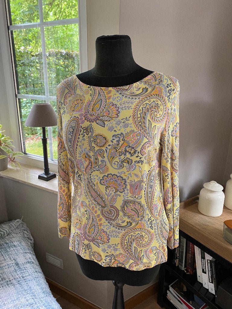 SCAPA gele top 3/4 mouw met pastel Paisley print - 38, Maat 38/40 (M), Scapa, Geel, Ophalen of Verzenden