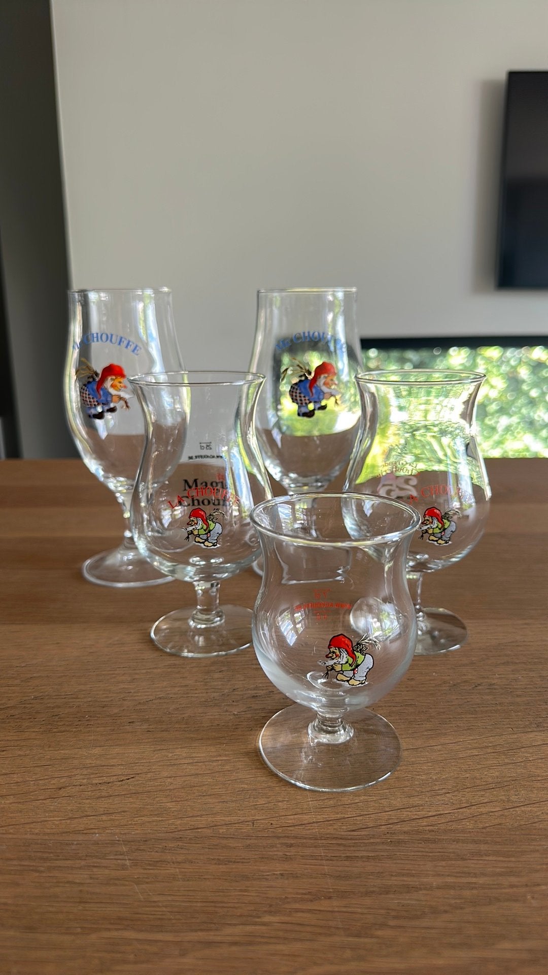 5 Chouffe glazen - diverse formaten, Verzamelen, Ophalen of Verzenden, Zo goed als nieuw