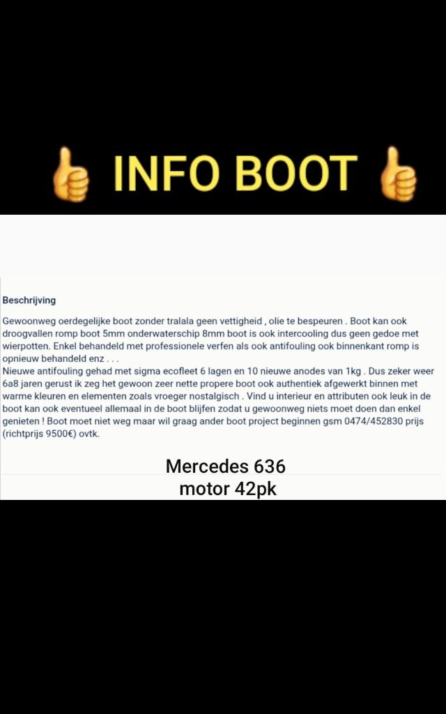 TE KOOP :OERDEGELIJKE BOOT  ! ! ! Mercedes 636, Overige merken, 9 m, Diesel, 80 cm