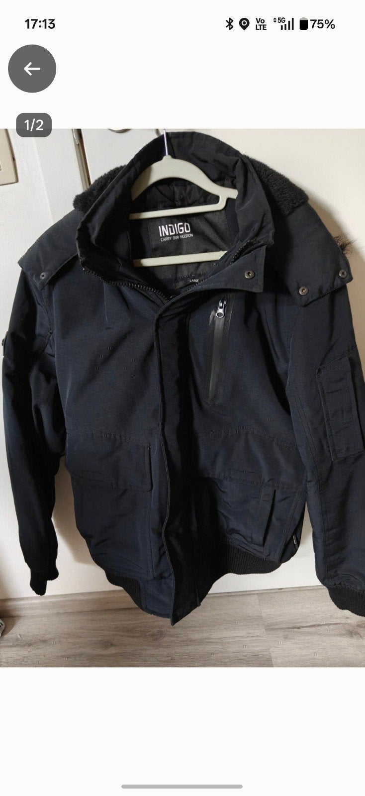 Mooie donkerblauwe winterjas met kap maat L, Kleding | Heren, Jassen | Zomer, Maat 52/54 (L), Blauw, Ophalen of Verzenden, Indigo