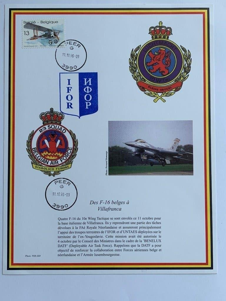 First Day Card 23SQN Devils Belgian Air Force 1996 IFOR, Enlèvement ou Envoi, Armée de l'air, Autres types