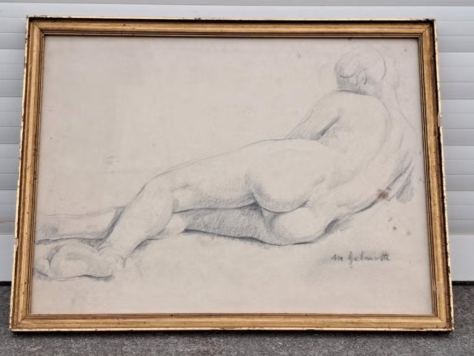 Dessin nu signe Marcel delmotte, Antiek en Kunst, Kunst | Tekeningen en Fotografie, Tekening, Ophalen of Verzenden