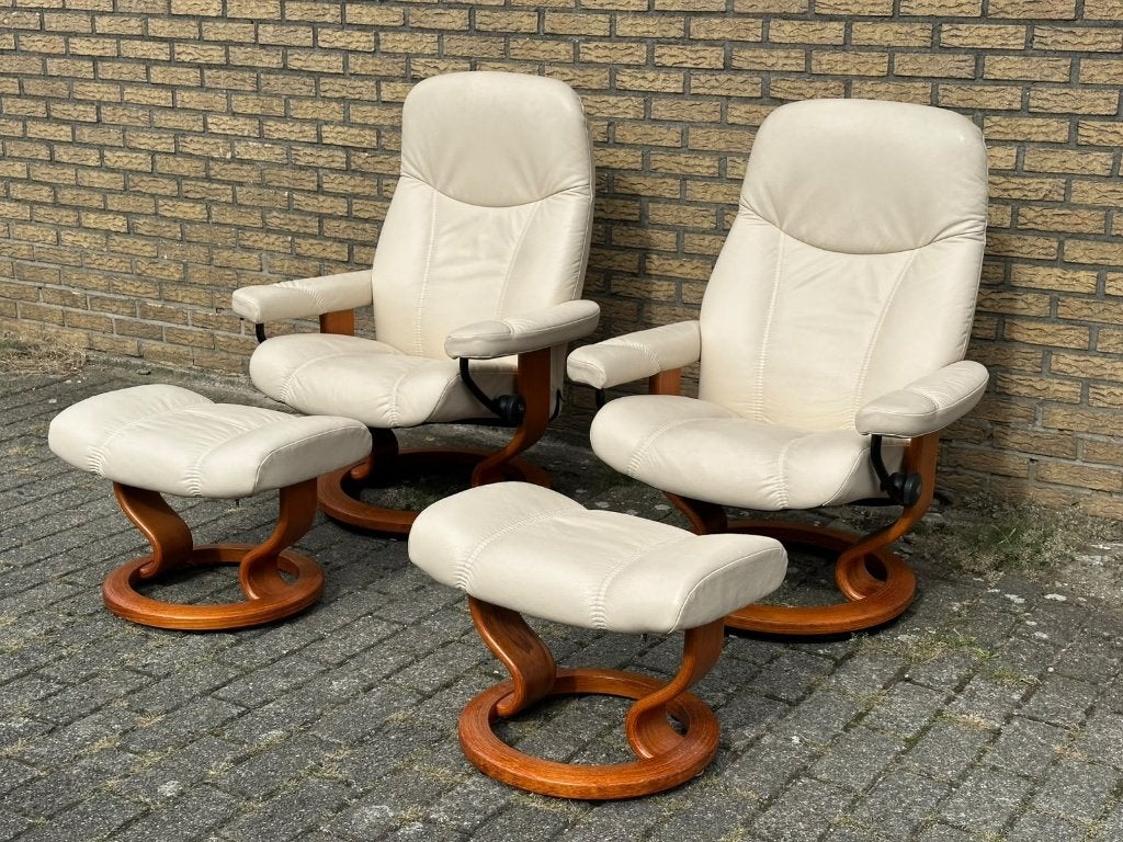 Ensemble de 2 fauteuils Stressless Consul + 2 hockers, Enlèvement, Comme neuf, Bois