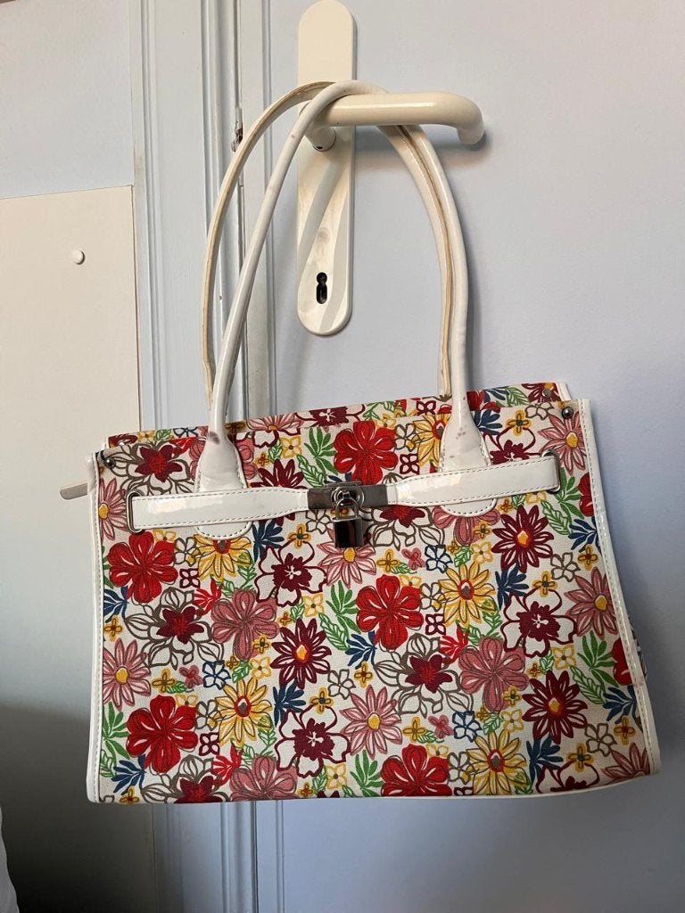 Ruime tote bag met bloemenprint en witte details, Ophalen of Verzenden, Gebruikt, Overige kleuren, Shopper