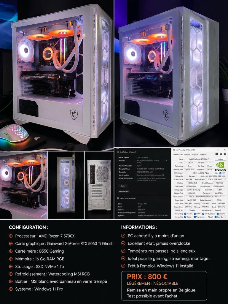 PC Gamer Ryzen 7 5700X / RTX 5060 Ti Ghost, Ophalen, MSI, Zo goed als nieuw, AMD Ryzen 7