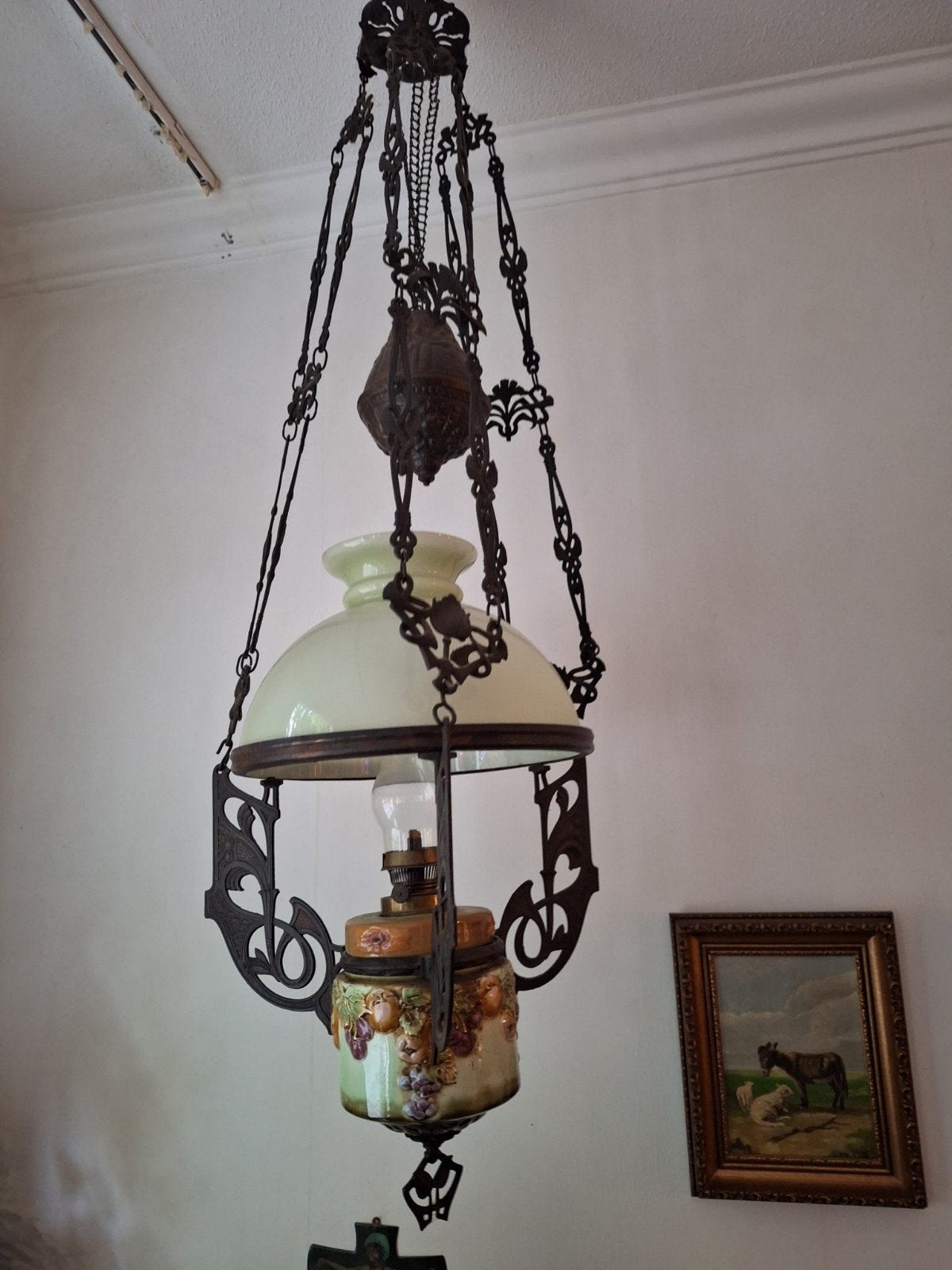 Antieke Petroleum Hanglamp - Goede Staat, Ophalen of Verzenden