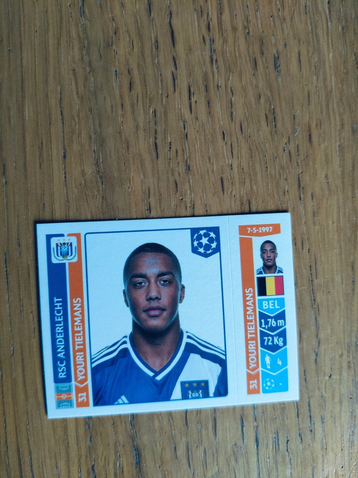 Panini sticker Champions League 2014 Youri Tielemans, Ophalen of Verzenden, Sticker