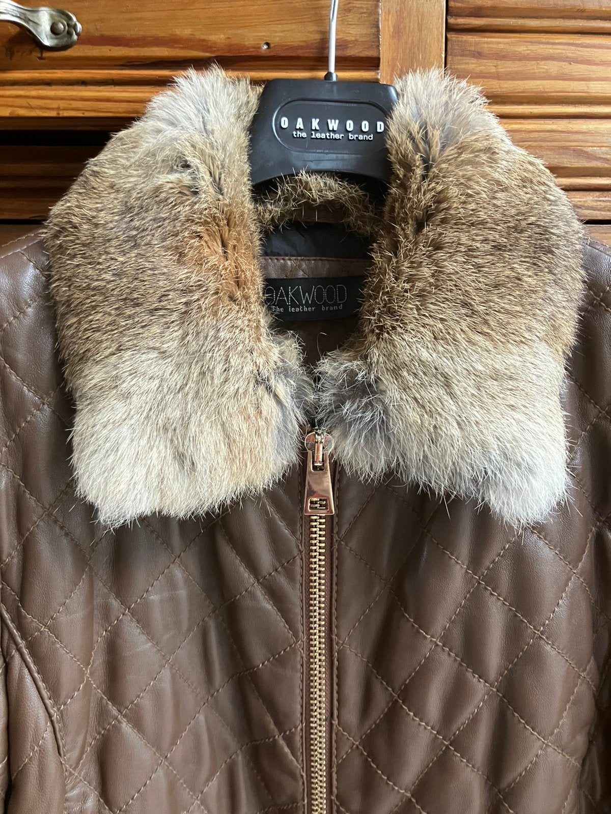 Veste en cuir marron Oakwood taille L avec fourrure de lapin, Enlèvement ou Envoi, Comme neuf, Taille 42/44 (L)