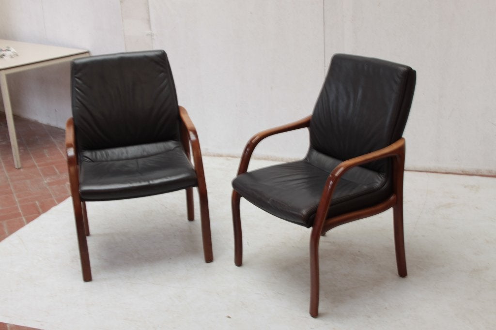 koppel vintage lederen armzetels stijl KNOLL, Ophalen