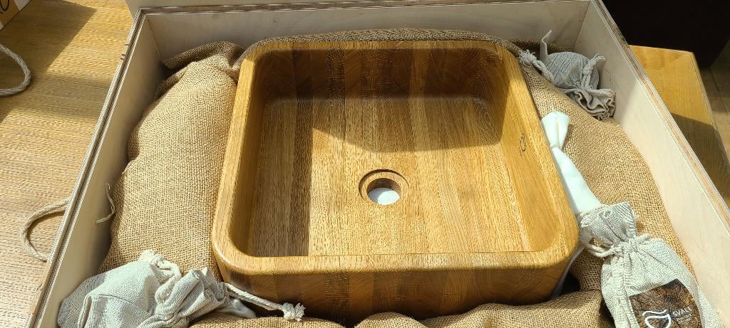 Vasque lavabo carree en chêne - Neuve, Enlèvement, Neuf, Lavabo