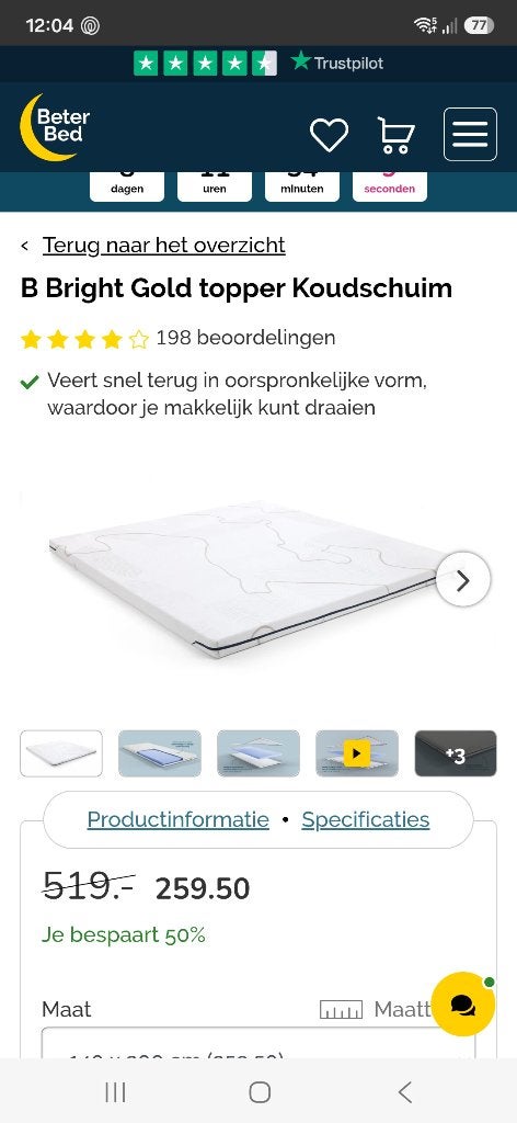 Matras topper 140/200, Ophalen, Nieuw, 140 cm, Twijfelaar
