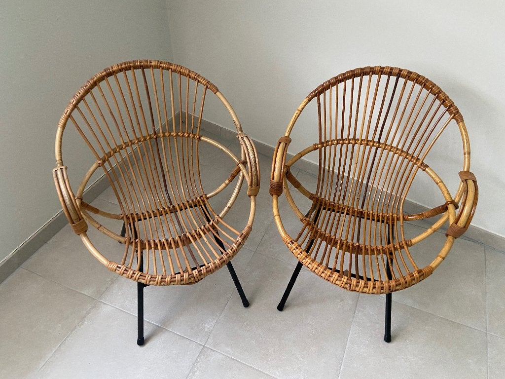 Set rieten stoeltjes, Ophalen, Gebruikt, Twee, Bruin
