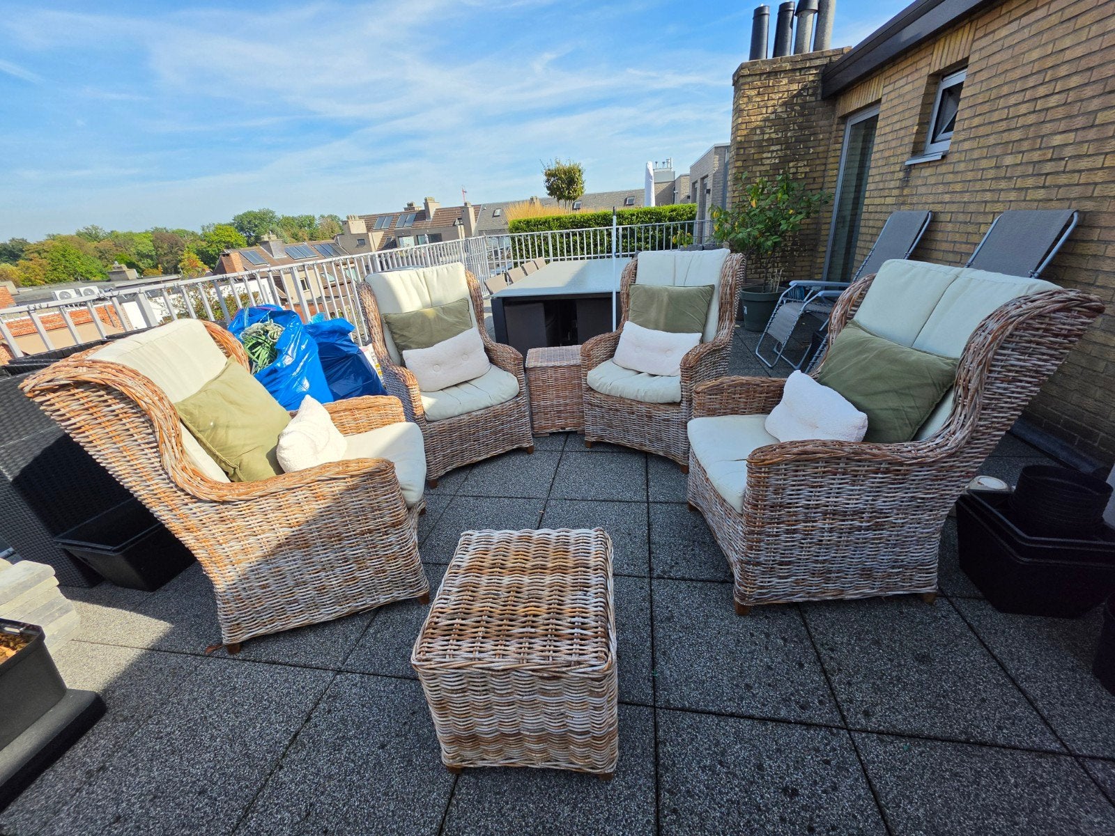 Stijlvolle rotan loungeset – 4 fauteuils en 2 bijzettafels ?, Ophalen, Rotan, Loungeset