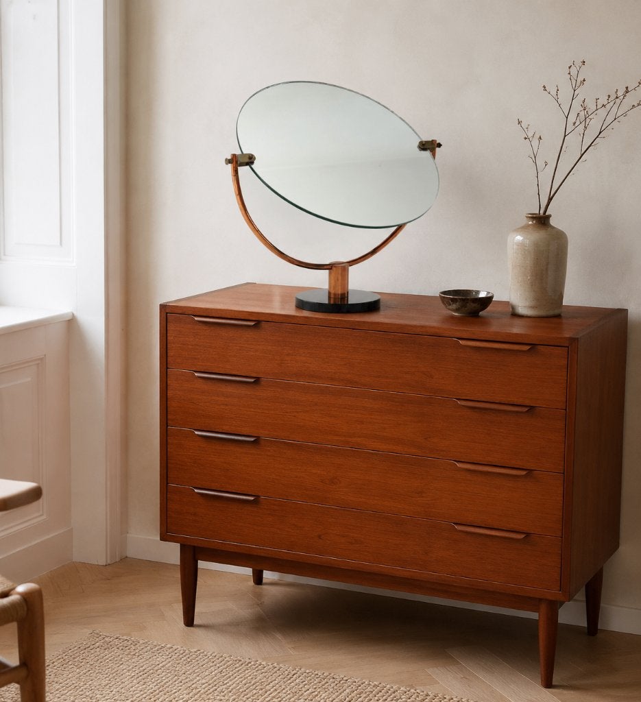 Unieke grote vintage koperen tafelspiegel Spiegel kantelbaar, Enlèvement ou Envoi, Rond