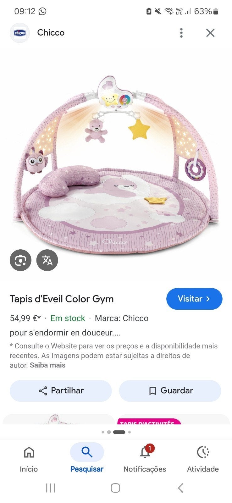 Tapis d'éveil Chicco rose, Enlèvement, Comme neuf
