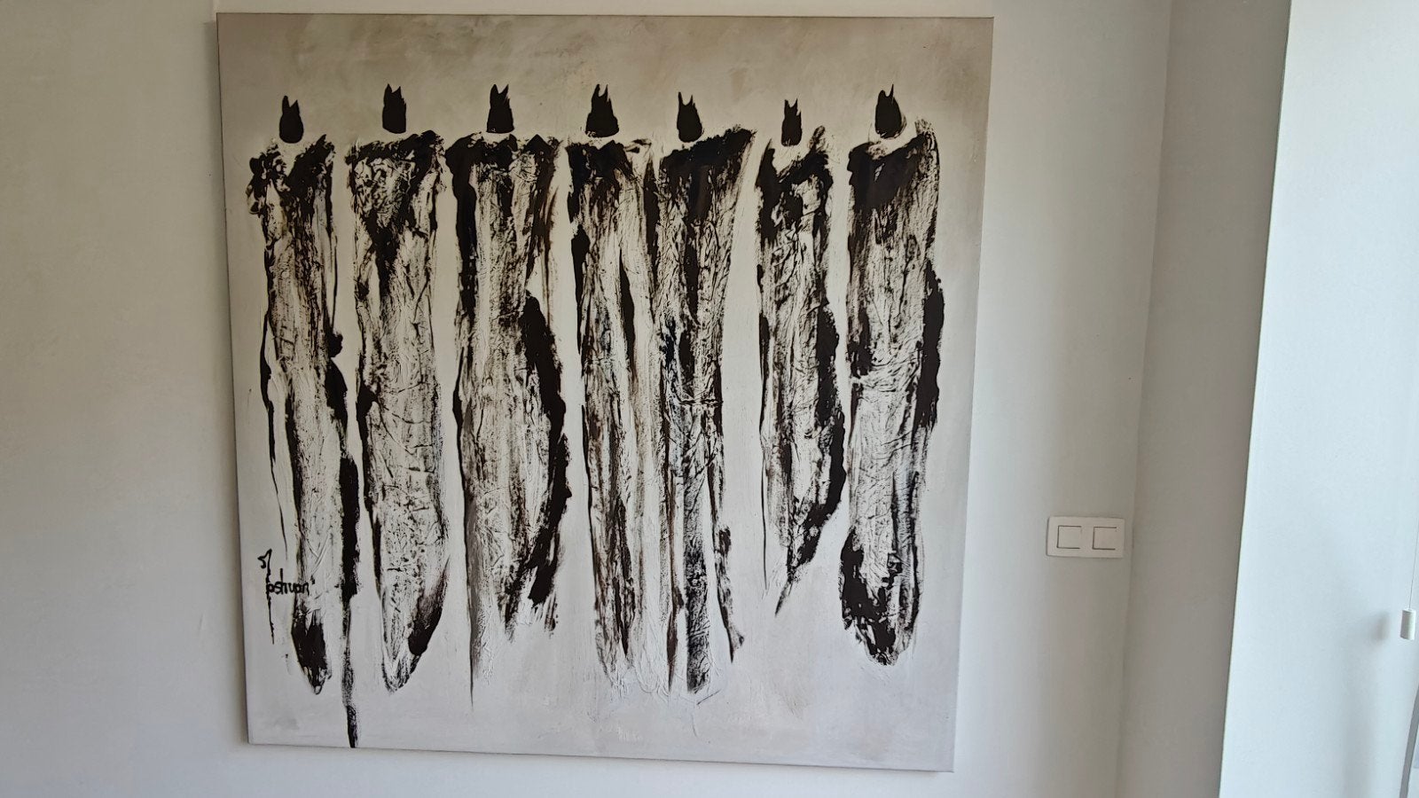Prachtig Groot Schilderij - Modern Abstract (Zwart/Wit/Grijs, Ophalen, Schilderij, Gesigneerd, Grijs