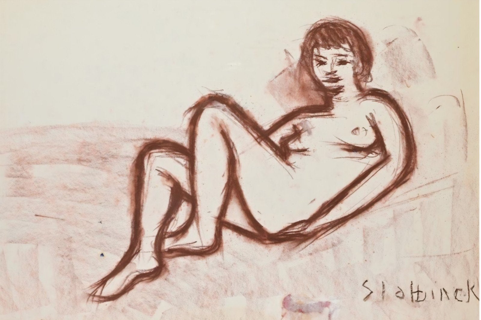 SLABBINCK Rik "Liggend naakt" vetkrijttekening, Antiek en Kunst, Ophalen of Verzenden, Tekening