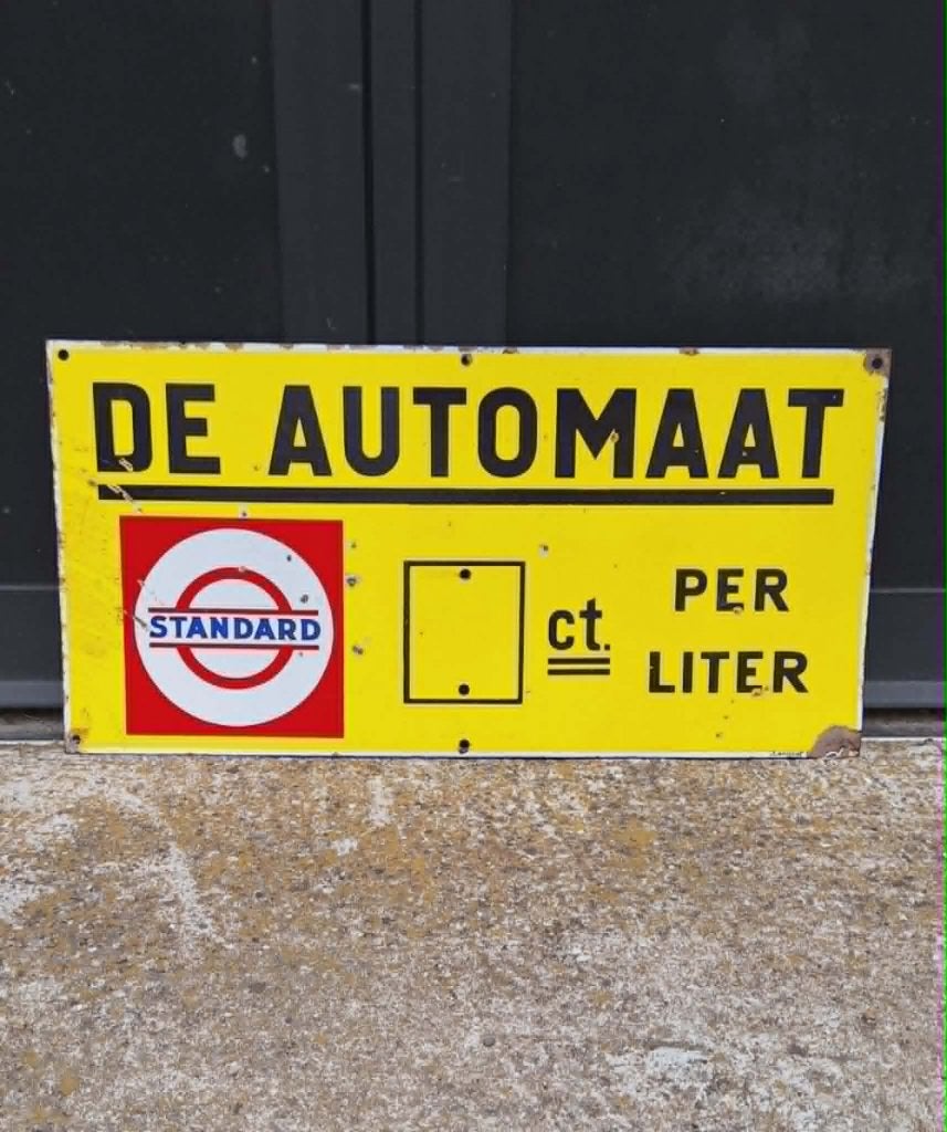 Antiek Standard Oil emaille reclamebord, 30'r jaren, Langcat, Ophalen of Verzenden, Gebruikt, Reclamebord