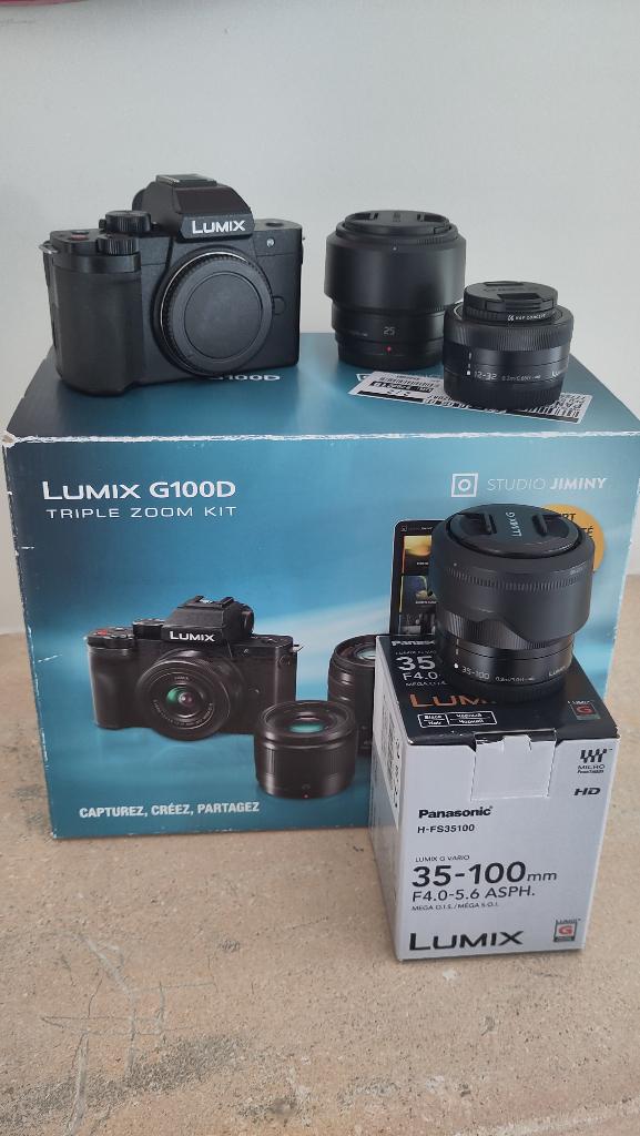 Lumix G100D + 12-32, 35-100, 25mm - Garantie 2027, Compact, Zo goed als nieuw, 4 t/m 7 keer, Overige Merken