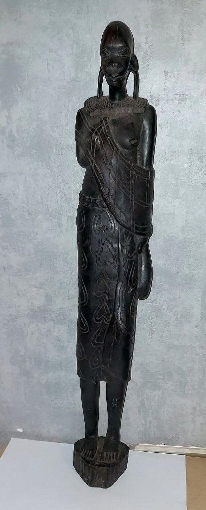 Grande statuette africaine en ébène sculptée main, Afrique, Bois, Fait main, 50 - 100 cm