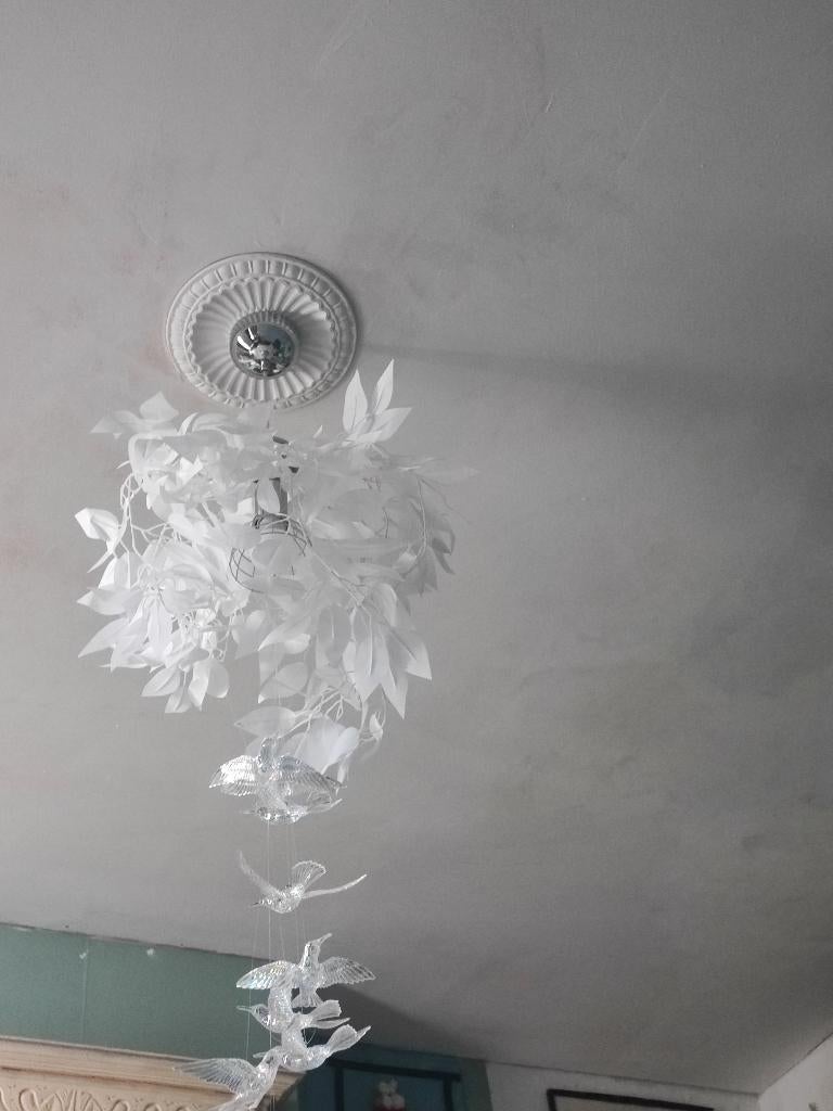 Lustre   avec oiseaux en verre et feuilles, Enlèvement, Comme neuf, Tissus