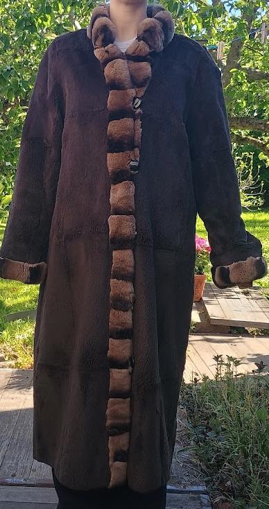 vintage omkeerbare dames jas 100% zijde + konijnenbont, ANDERE, Bruin, Maat 46/48 (XL) of groter, Ophalen of Verzenden