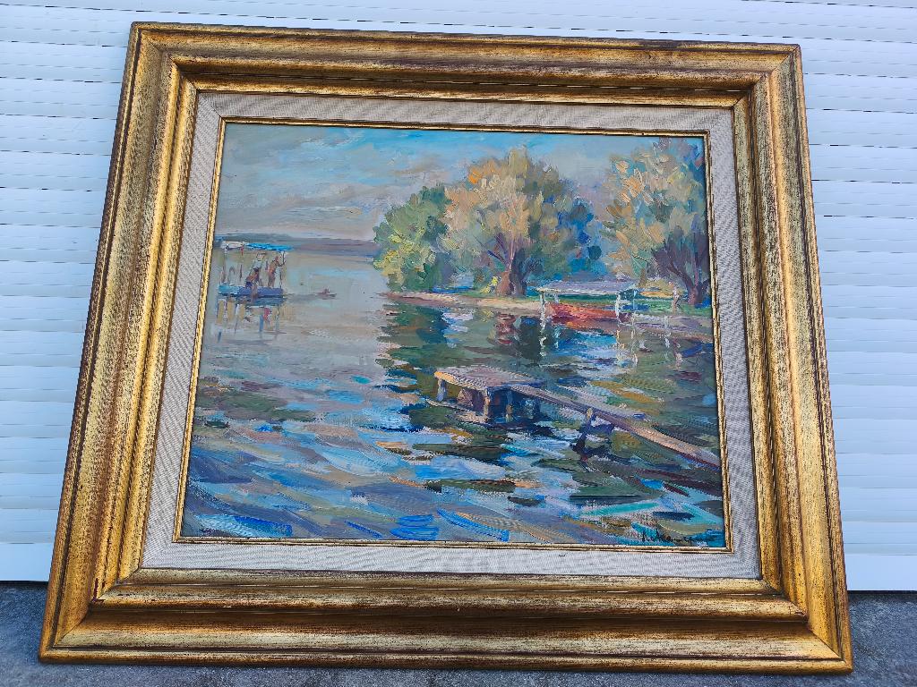 huile sur toile lake delton signe albert chavepeyer, Antiquités & Art, Enlèvement ou Envoi