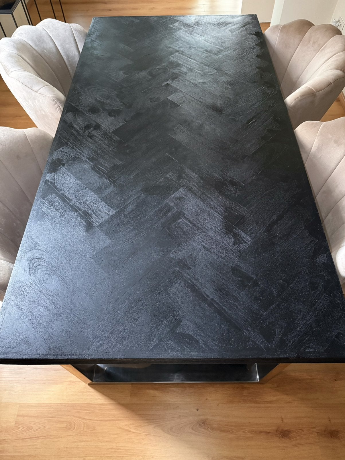 Visgraat eettafel zwart/zilver, Huis en Inrichting, Ophalen, Zo goed als nieuw