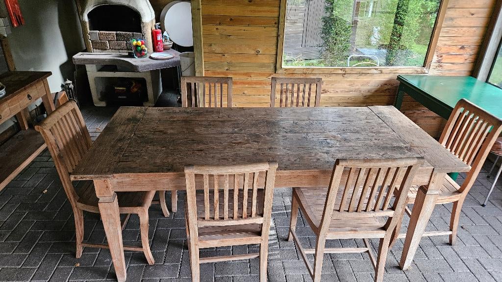 Teak tuintafel en stoelen, Tuin en Terras, Ophalen, Gebruikt, Rechthoekig, Hout