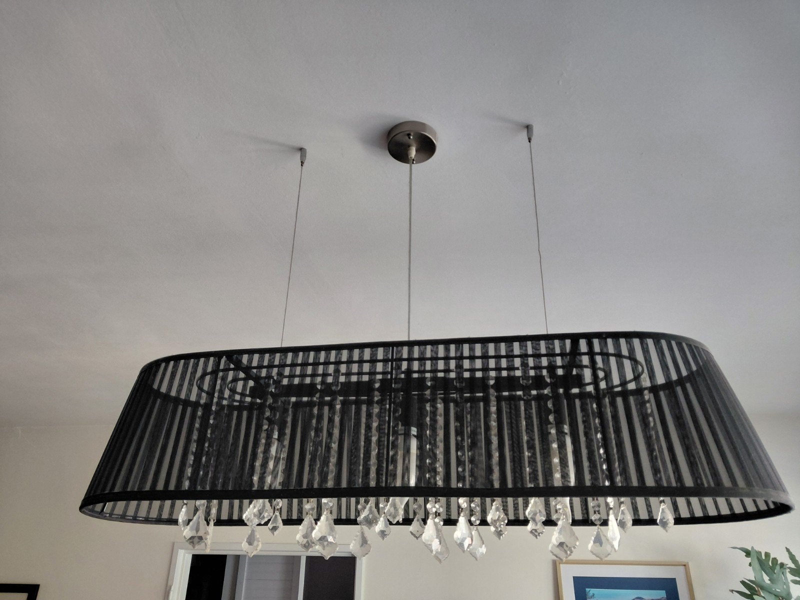 4 zwarte lusters met kristalvormen, Huis en Inrichting, Lampen | Kroonluchters, Ophalen, Zo goed als nieuw, Glas, Boudoir