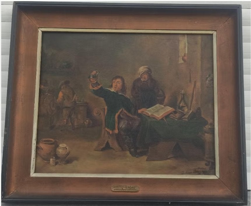 huile sur toile medecin du village signe julius bryndonck, Antiquités & Art, Enlèvement ou Envoi, Toile