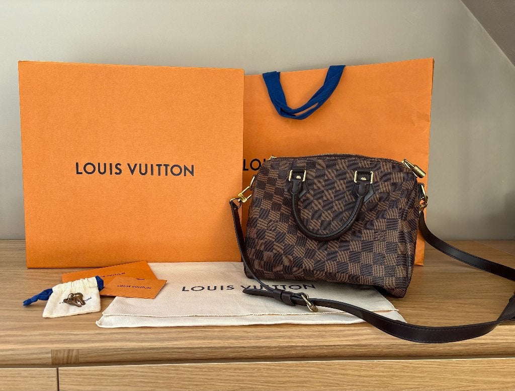 Louis Vuitton Speedy 25 Damier Ebène leren schouderriem, Ophalen, Zo goed als nieuw, Bruin, Schoudertasje