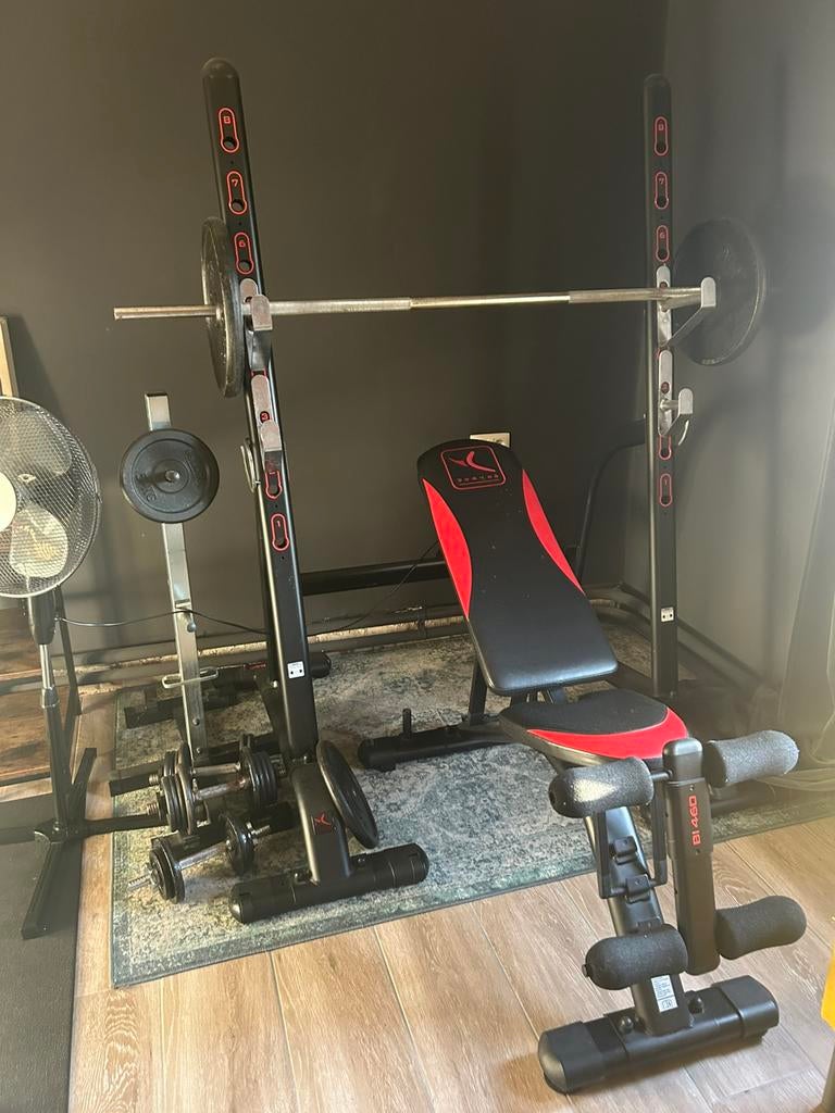 Benchpress + bankje + halters en extra gewicht, Sport en Fitness, Ophalen, Benen, Gebruikt, Overige typen