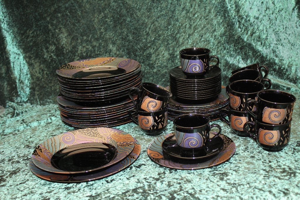 Vintage Eet en koffieservies 12 persoons Arcoroc Tampico, Service complet, Vintage, Comme neuf, Verre