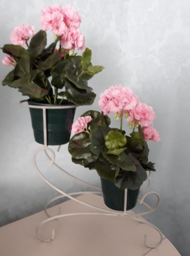 vintage metalen fig. plantenhouder vr.2 potten witgrijs L:36, Comme neuf, 30 à 60 cm, Enlèvement, Intérieur