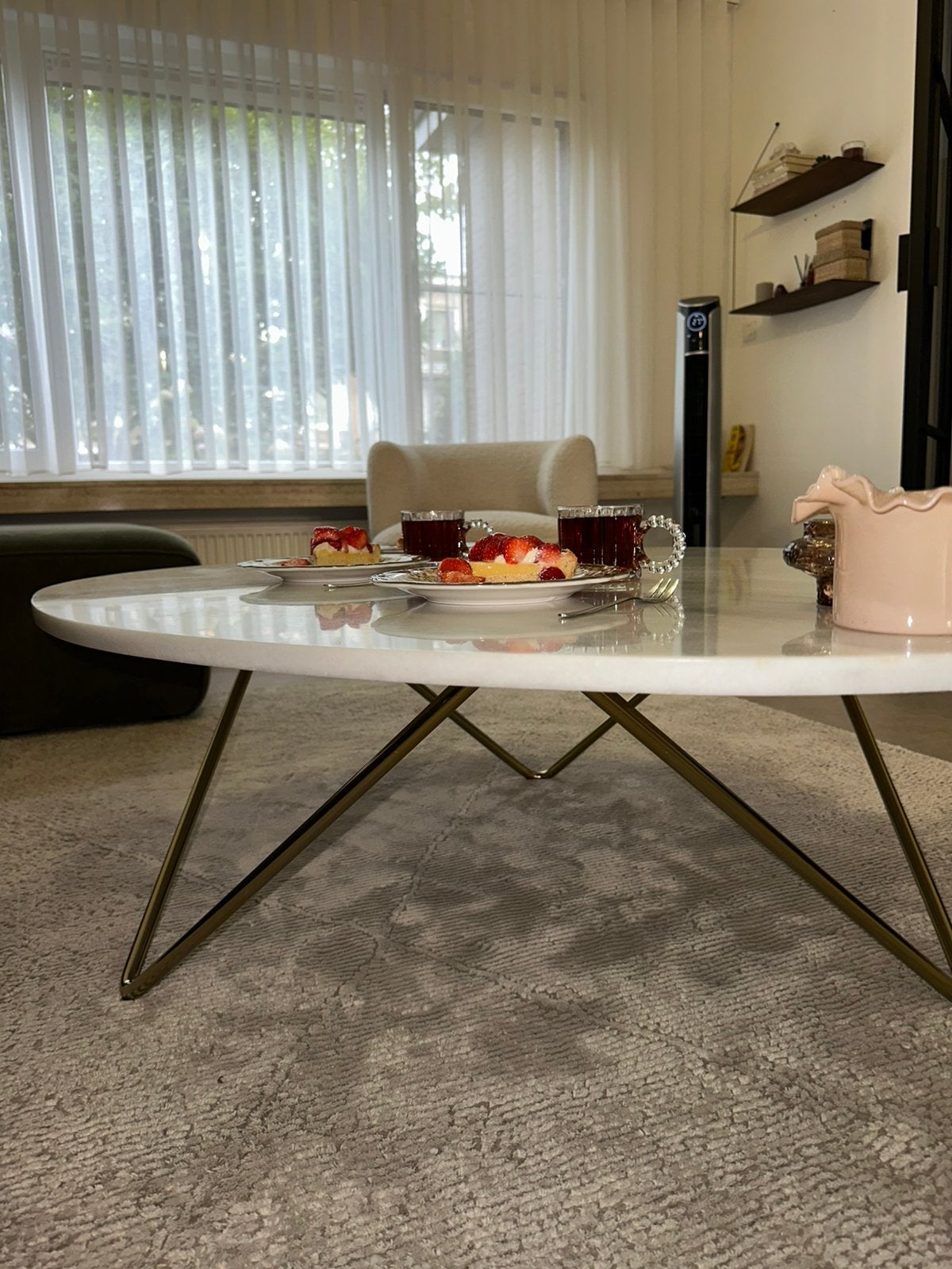 Marmeren salontafel, Gebruikt, 100 tot 150 cm, 50 tot 100 cm, Ovaal