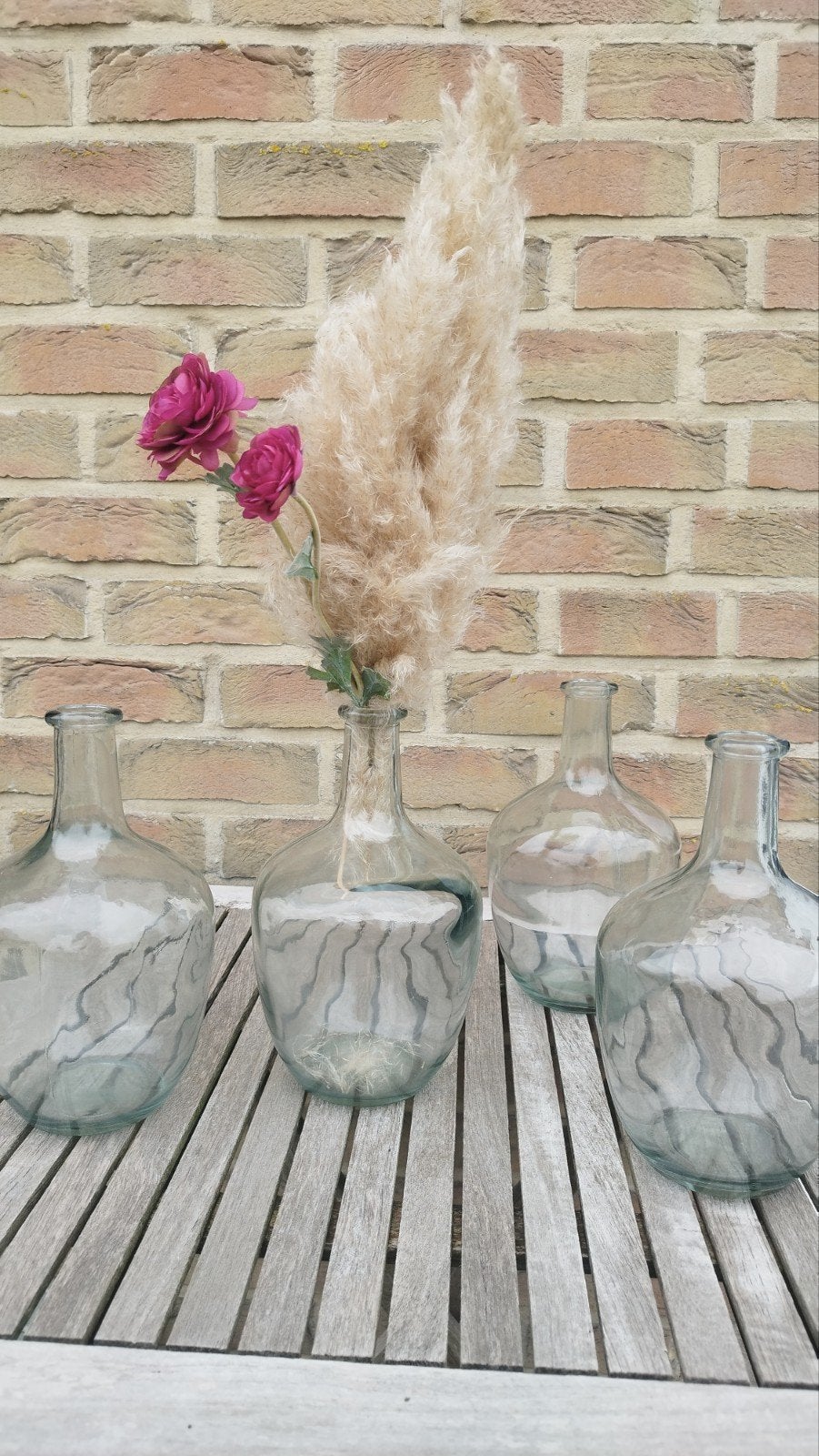 Lot 4 vases Dame Jeanne en verre H25 cm déco table mariage, Maison & Meubles, Enlèvement, Verre