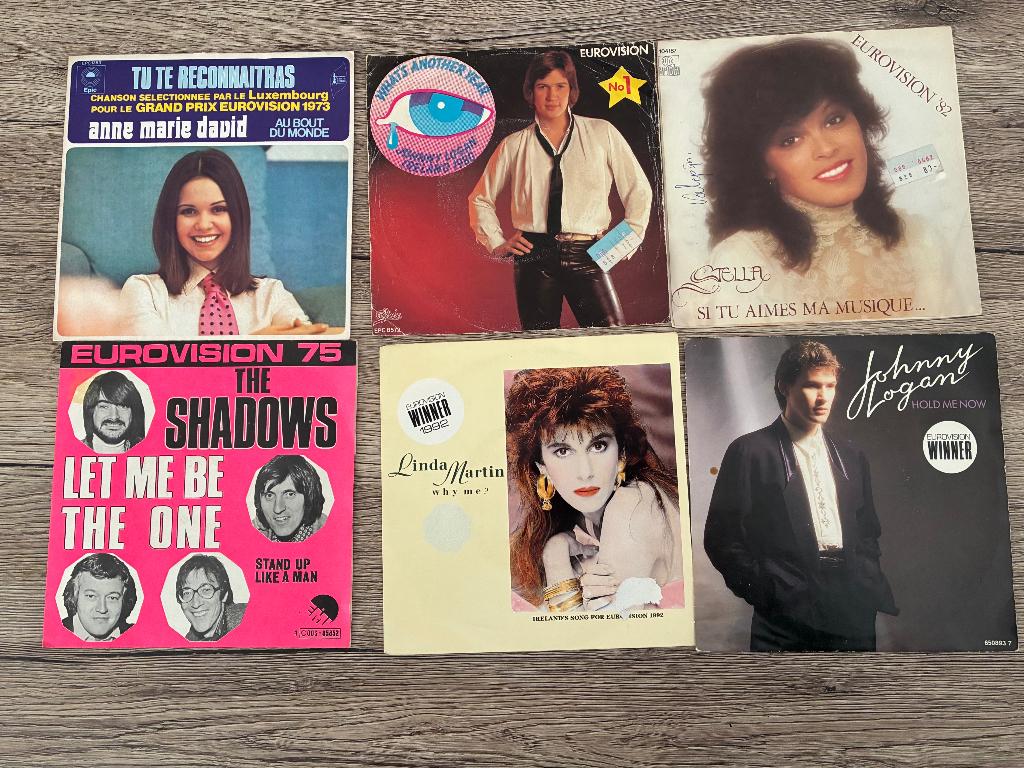 6 SINGLES EUROSONGFESTIVAL, Ophalen of Verzenden, 1970 - 1979, Zo goed als nieuw, 7 inch