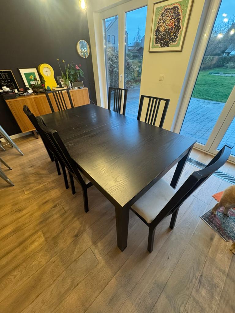 Table avec 2 rallonges et 6 chaises, Cinq personnes ou plus, Enlèvement, Utilisé, Rectangulaire