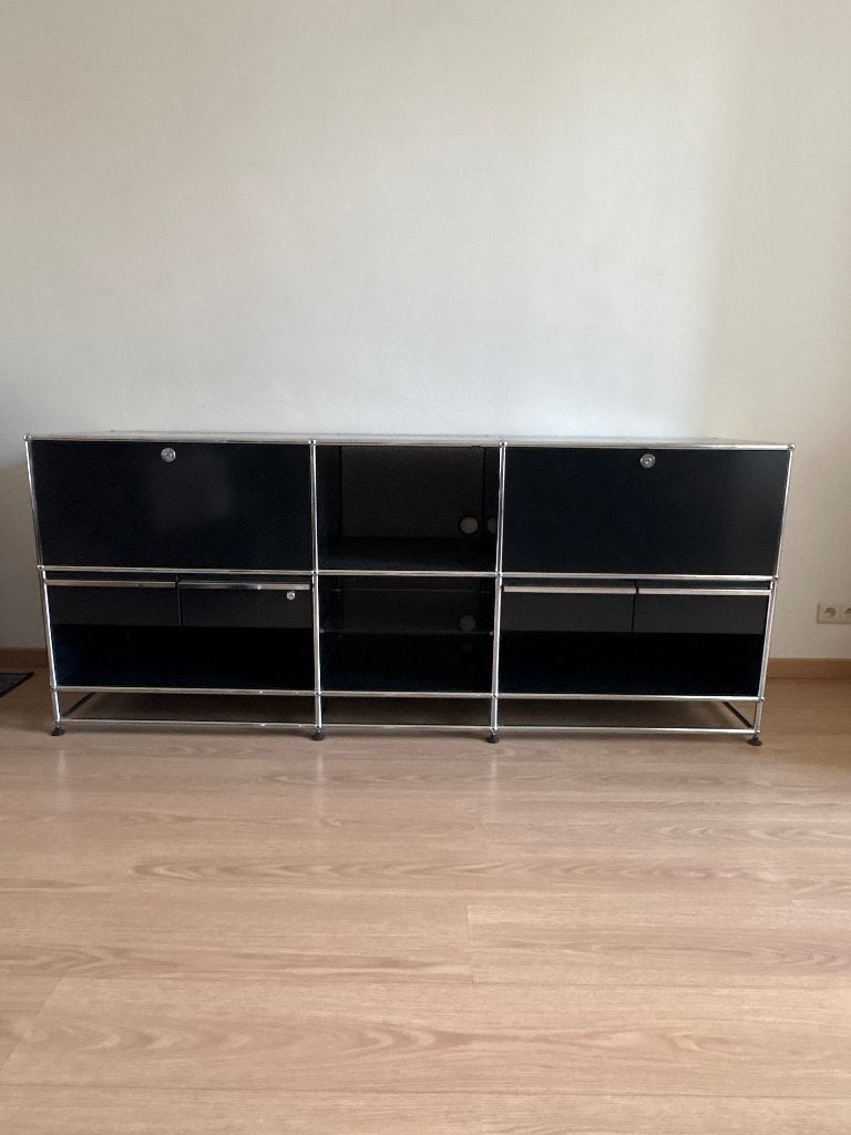 USM Haller — Buffet 3 colonnes noir graphite, 25 à 50 cm, 200 cm ou plus, Moins de 100 cm, Enlèvement