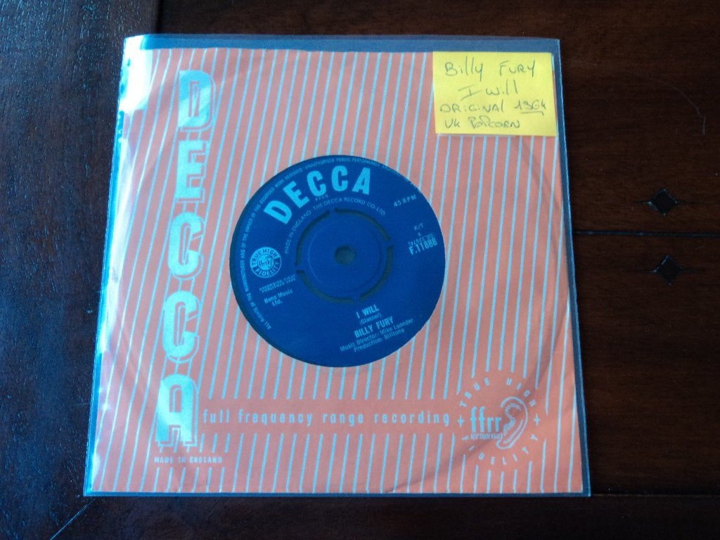Billy Fury: I will (1964 UK-POPCORN original!)., Overige genres, 7 inch, Zo goed als nieuw, Overige typen