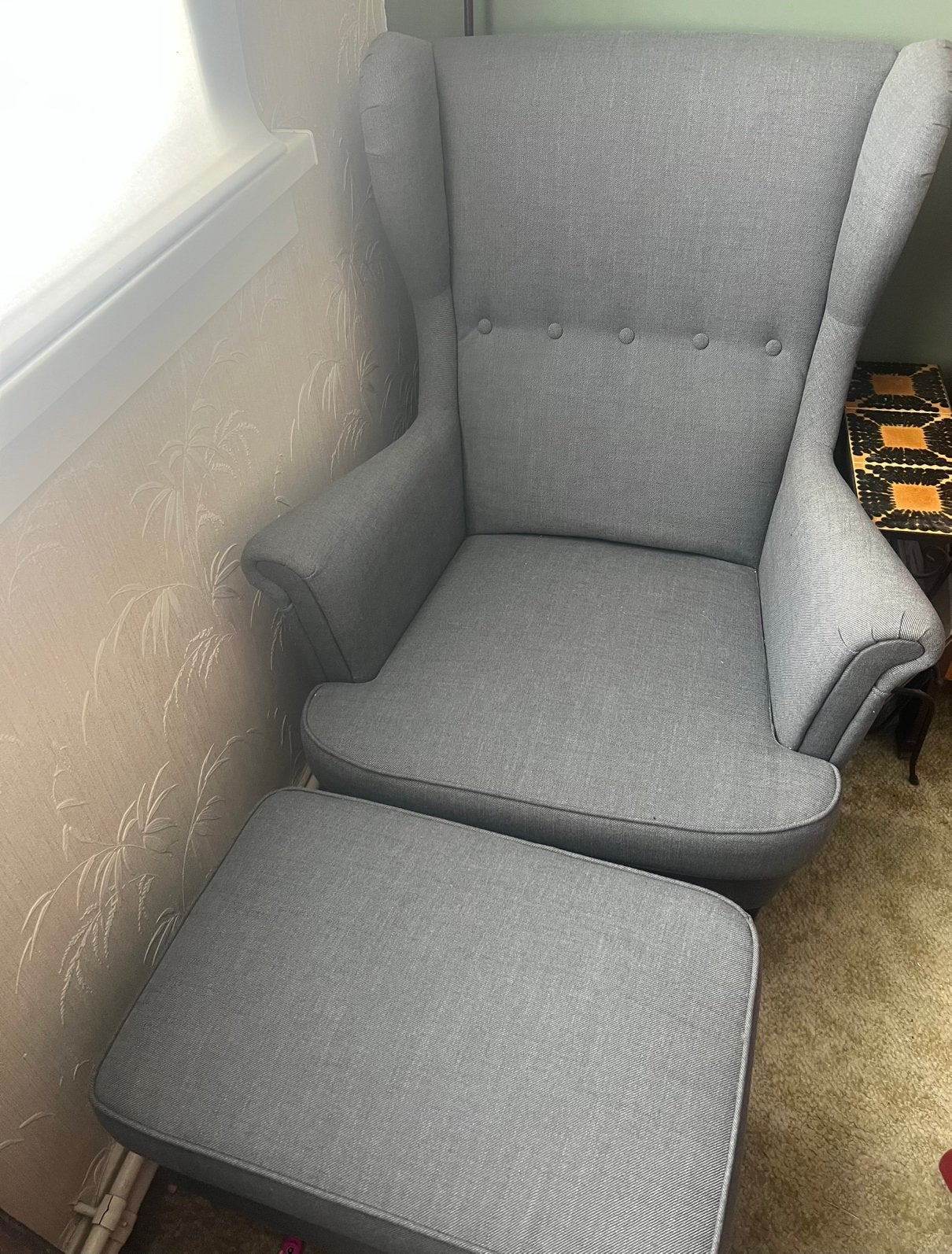 Strandmon ikea fauteuil met voetenbankje, Maison & Meubles, Fauteuils, Enlèvement, Comme neuf