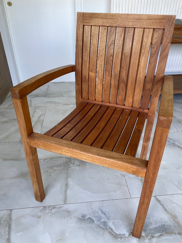 6 teak tuinstoelen zgan, Ophalen, Zo goed als nieuw, Stapelbaar
