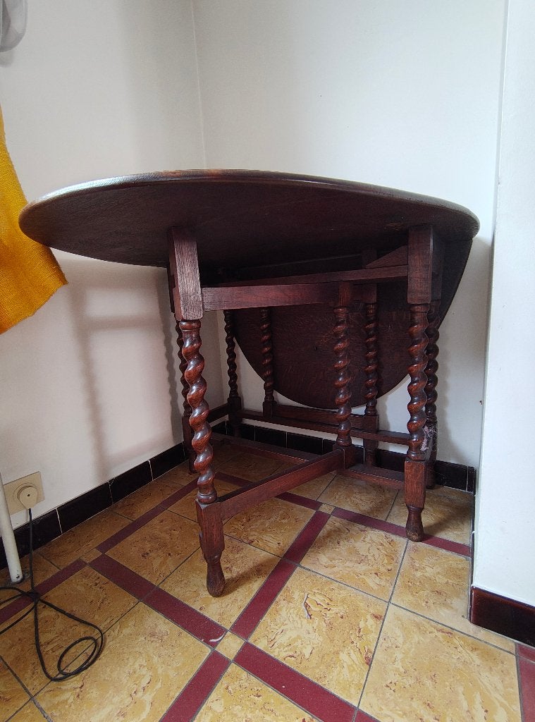 Table ovale pliable rustique vintage, Maison & Meubles, 100 à 150 cm, Quatre personnes, Enlèvement, Utilisé