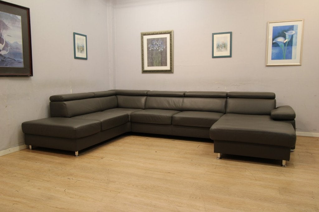 Magnifique salon CUIR 225x345x165cm carré Gris moderne, Maison & Meubles, Enlèvement, Utilisé, Cuir