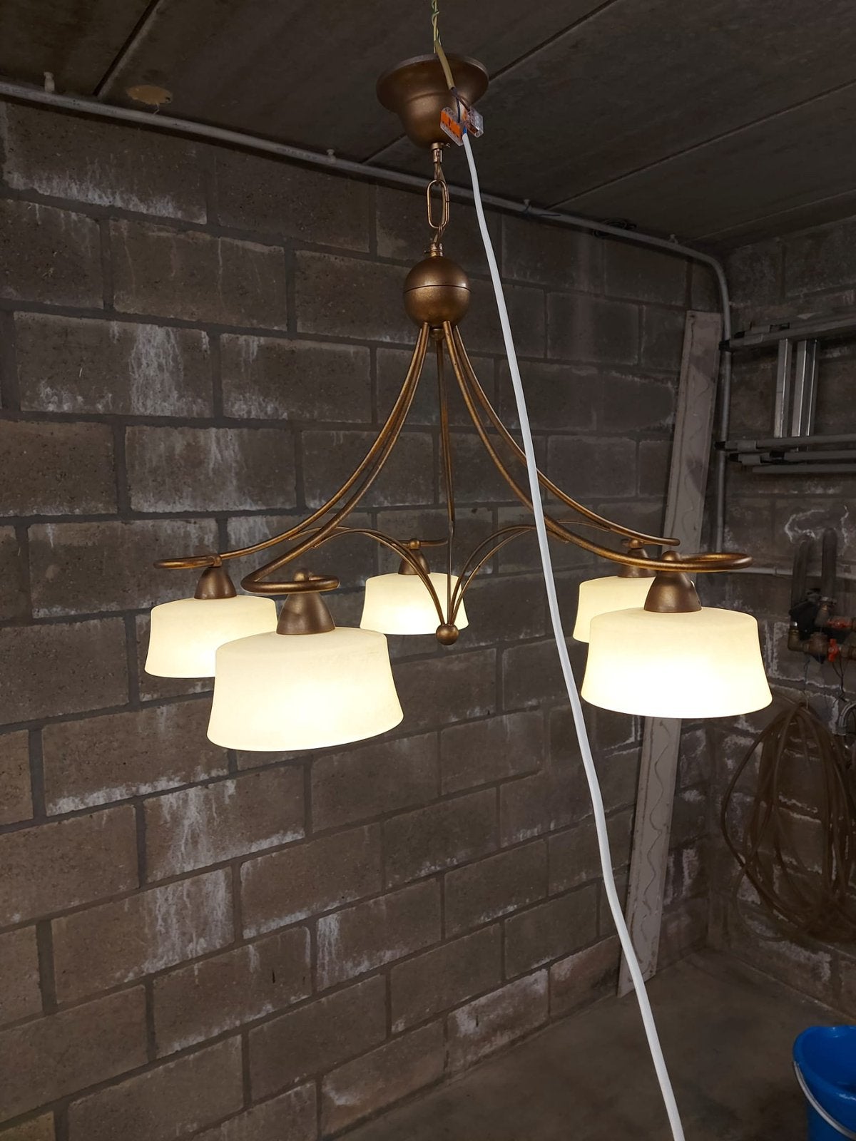 Metalen luster met 5 lampen hoogte 50–75 cm, diameter 65 cm, Ophalen, Zo goed als nieuw, Metaal
