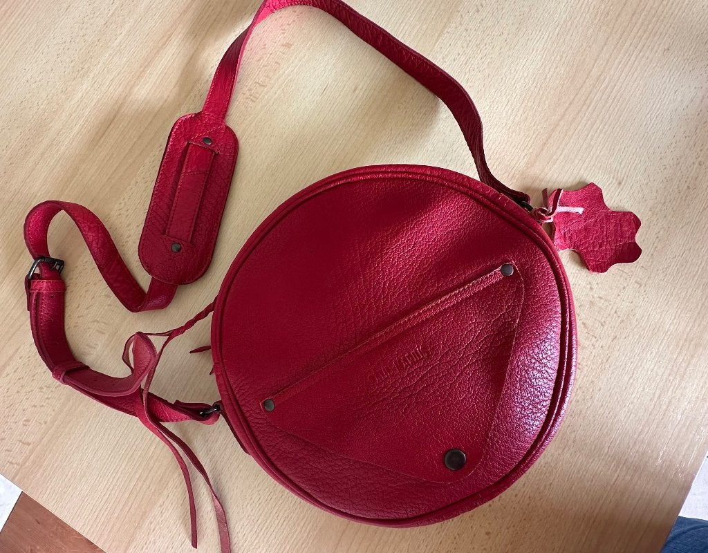 Handtas rood leder rond Paul Marius, Ophalen, Nieuw, Rood, Handtas