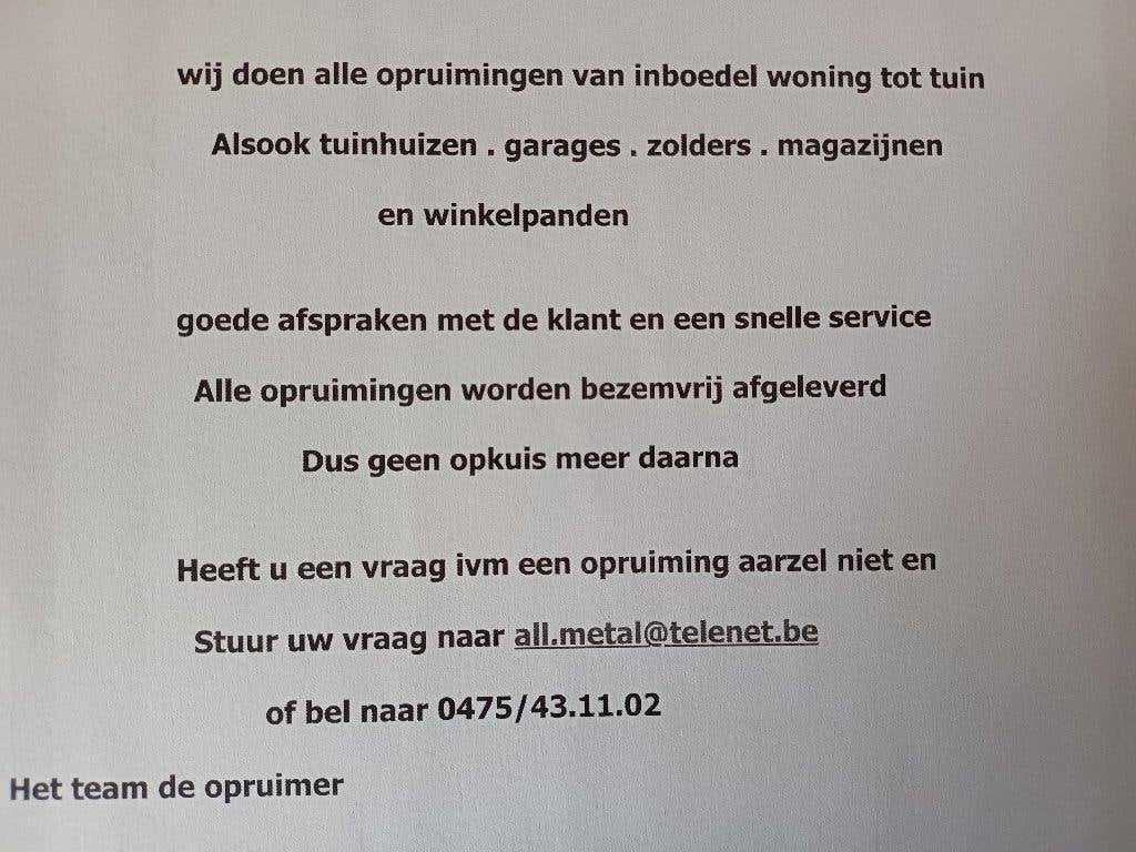 Alle inboedelopruimingen, Ophalen