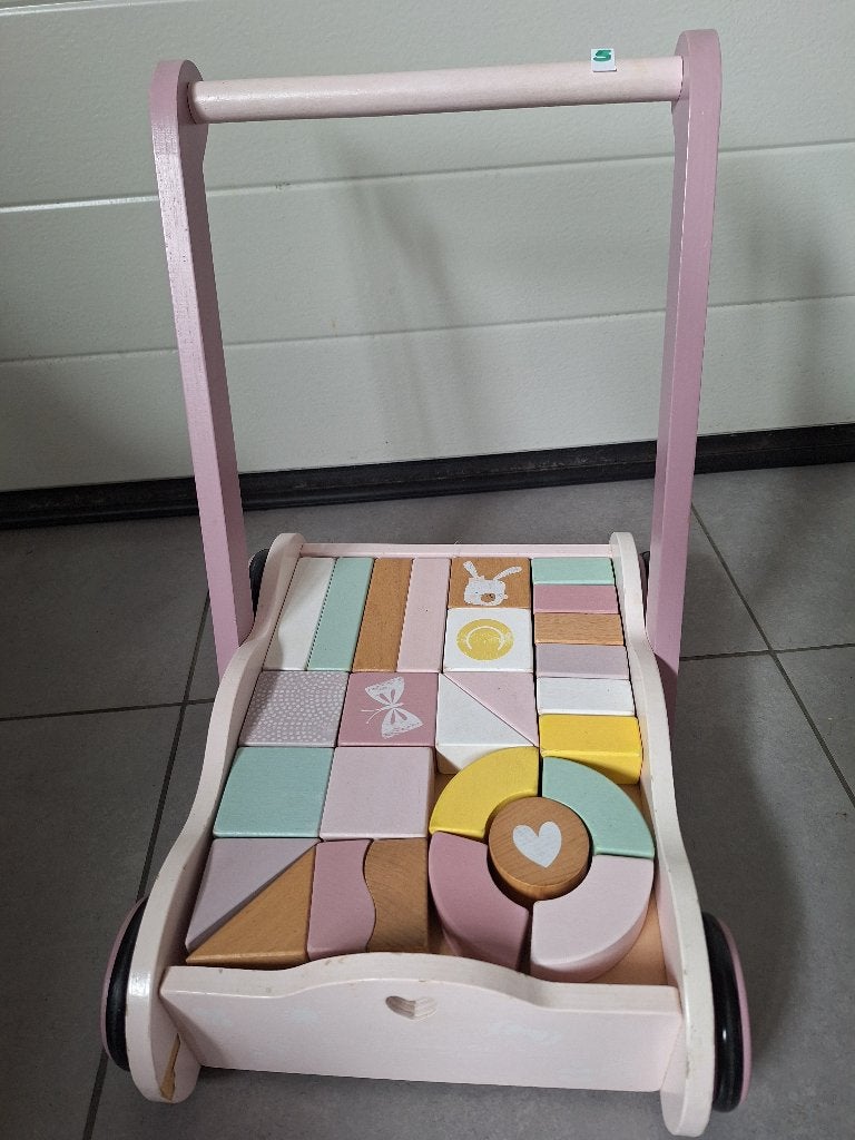 Roze blokkenkar little dutch, Kinderen en Baby's, Speelgoed | Houten speelgoed, Ophalen, Gebruikt, Overige typen